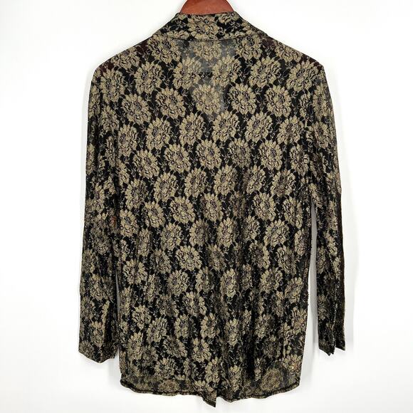 NEW NWT Chicos Design Size 2 Large Gold Black Sequin Blouse Shirt Top Formal - Picture 9 of 9